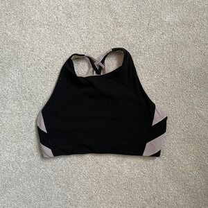 Athleta Black Beige Strappy High Neck Sports Bra Workout Athletic Size Medium